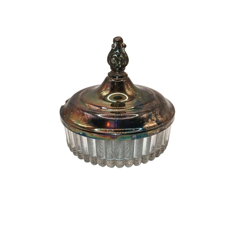 Avon Lead Crystal Glass Trinket Box Serving Bowl Powder Jar w/ Lid 3.75 x 3.75"